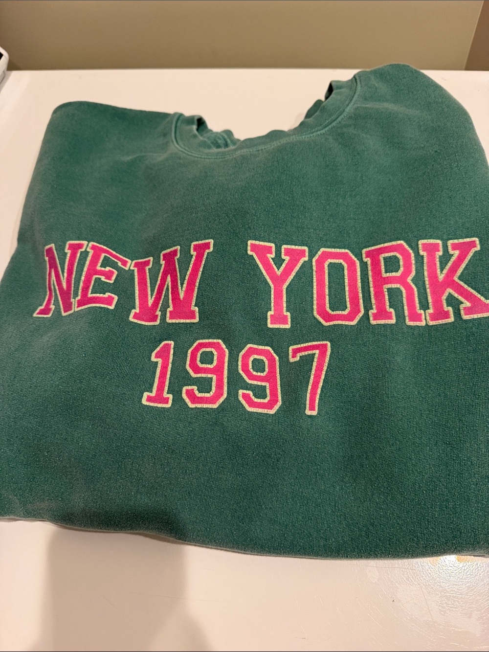 Anthropologie Green Crewneck Sweatshirt with Pink 'New York 1997' Graphic